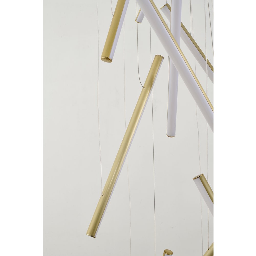 18-Light Brass Metal LED Chandelier With White Acrylic Diffusers. Picture 5