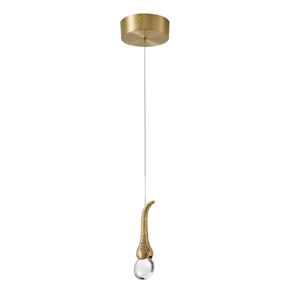 1-Light Gold LED Single Pendant With A Clear Crystal Accent. Picture 2
