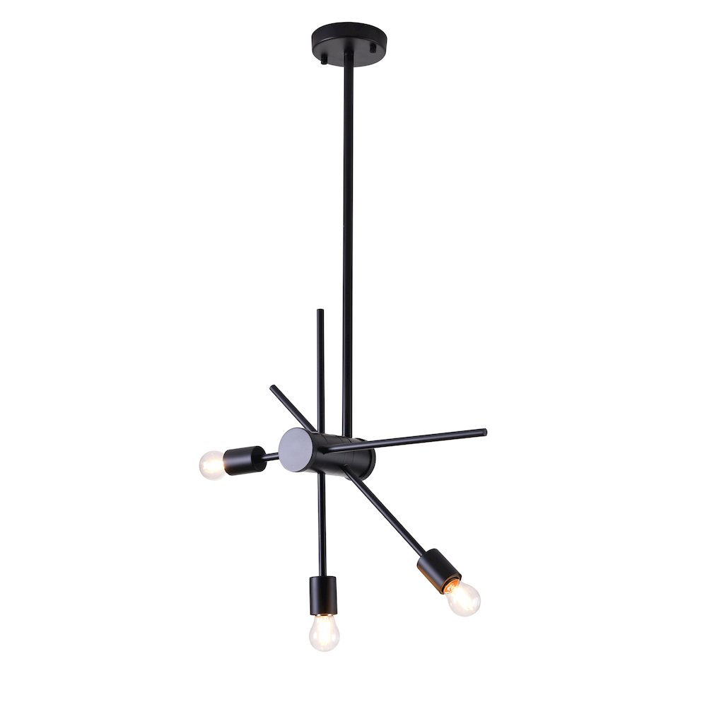 3-Light Matte Black Chandelier With Adjustable Arms. Picture 4