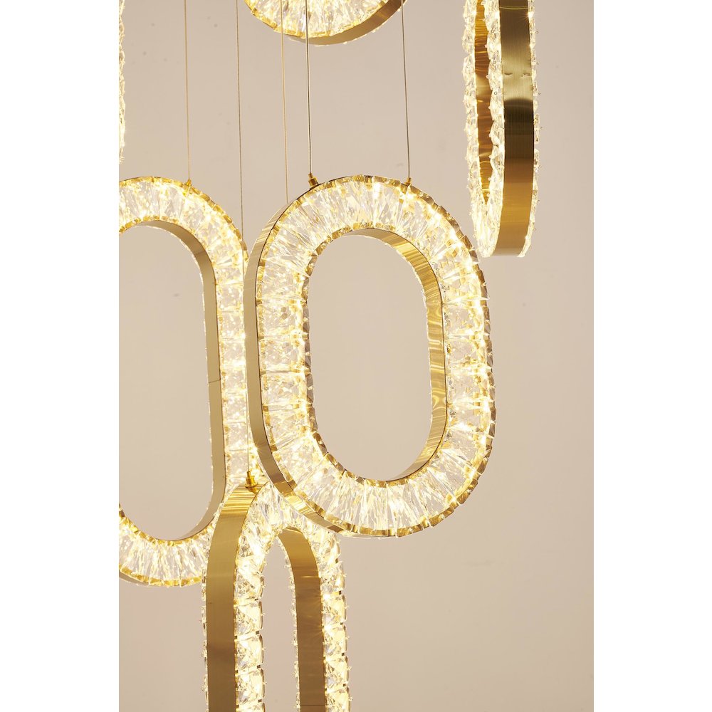 13-Light Gold LED Chandelier With Clear Crystal Pendants. Picture 3
