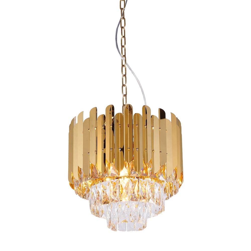 8-Light Gold Stainless Steel Chandelier With Clear Crystals. Picture 1