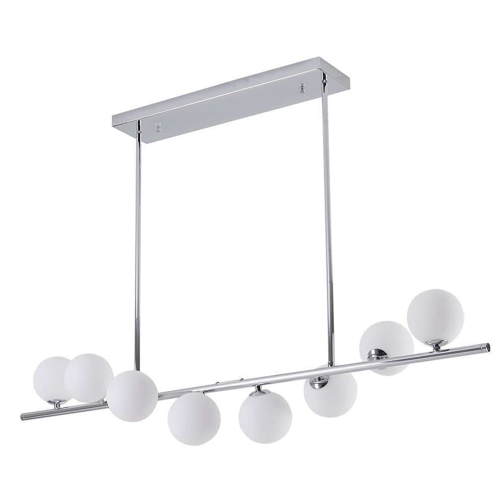 8-Light Chrome Metal Chandelier With White Glass Shades. Picture 2
