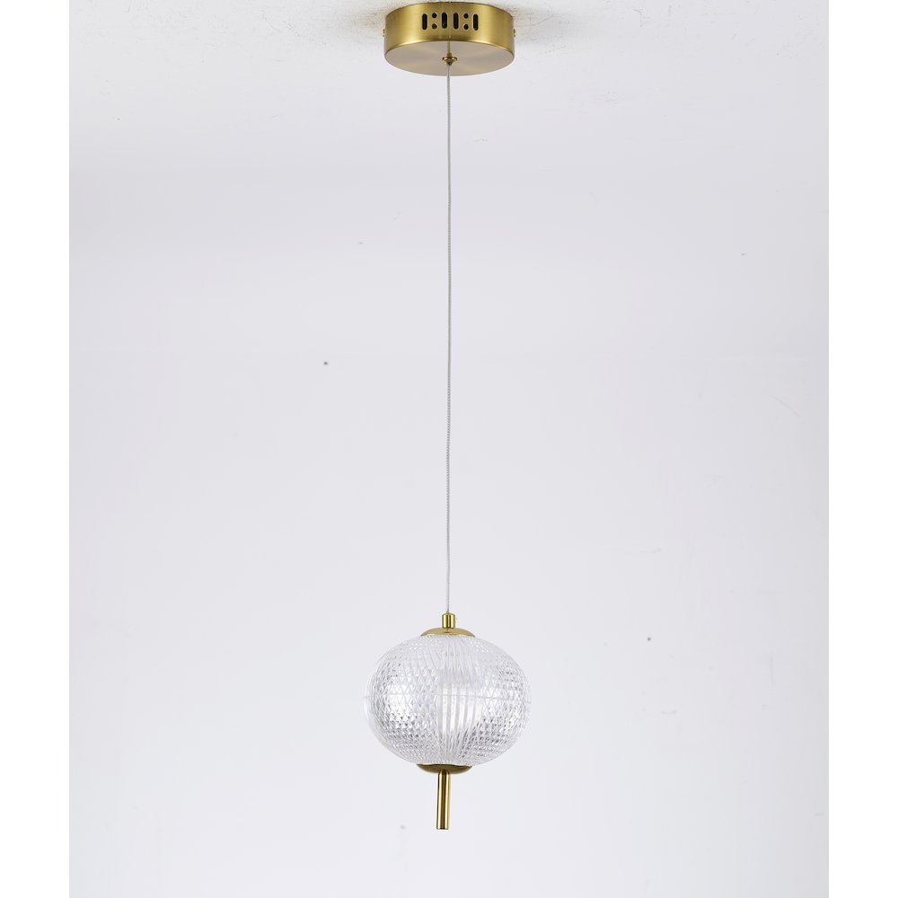 1-Light Brass Dimmable LED Single Pendant With A Clear PC Shade. Picture 4
