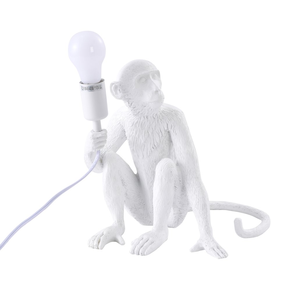 1-Light White Sitting Resin Monkey Table Lamp. Picture 1