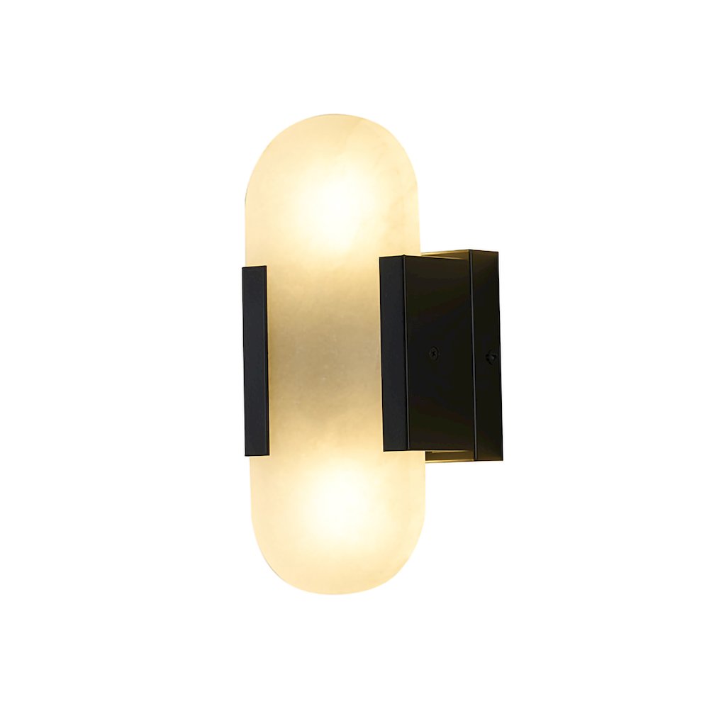 2-Light Satin Black Metal LED Wall Sconce With A Alabaster Shade. Picture 1