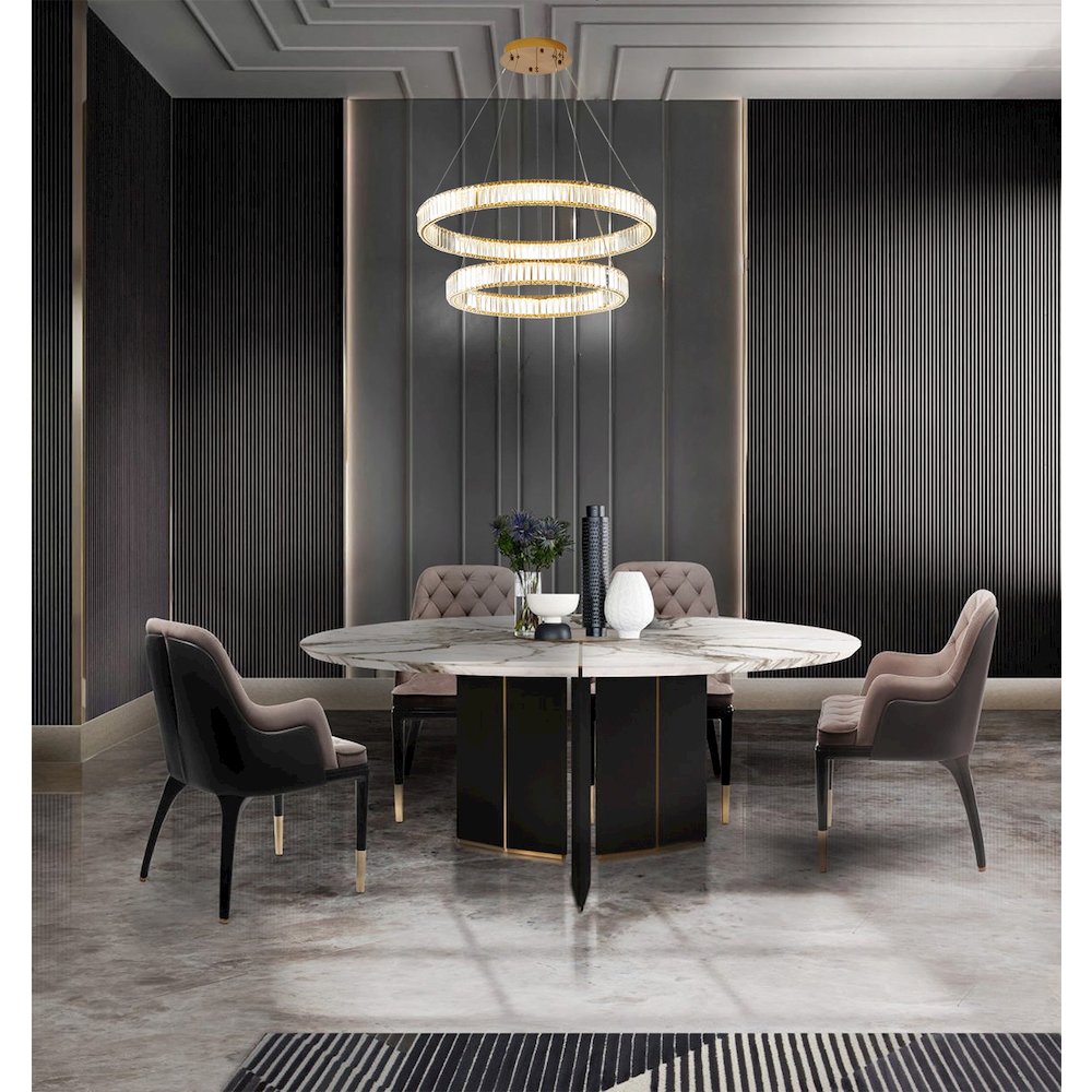 2-Light Gold Steel LED Chandelier With Crystals. Picture 7