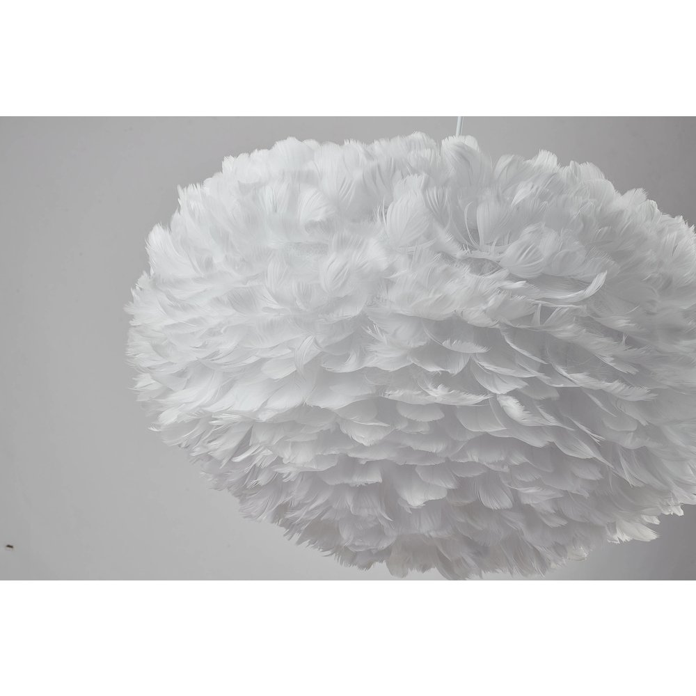 1-Light Light White Goose Fether Chandelier With A White Iron Frame. Picture 3