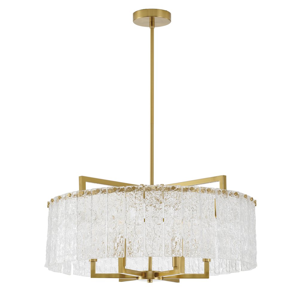 6-Light Brass Chandelier With Hanging Clear Rippled Glass. Picture 2