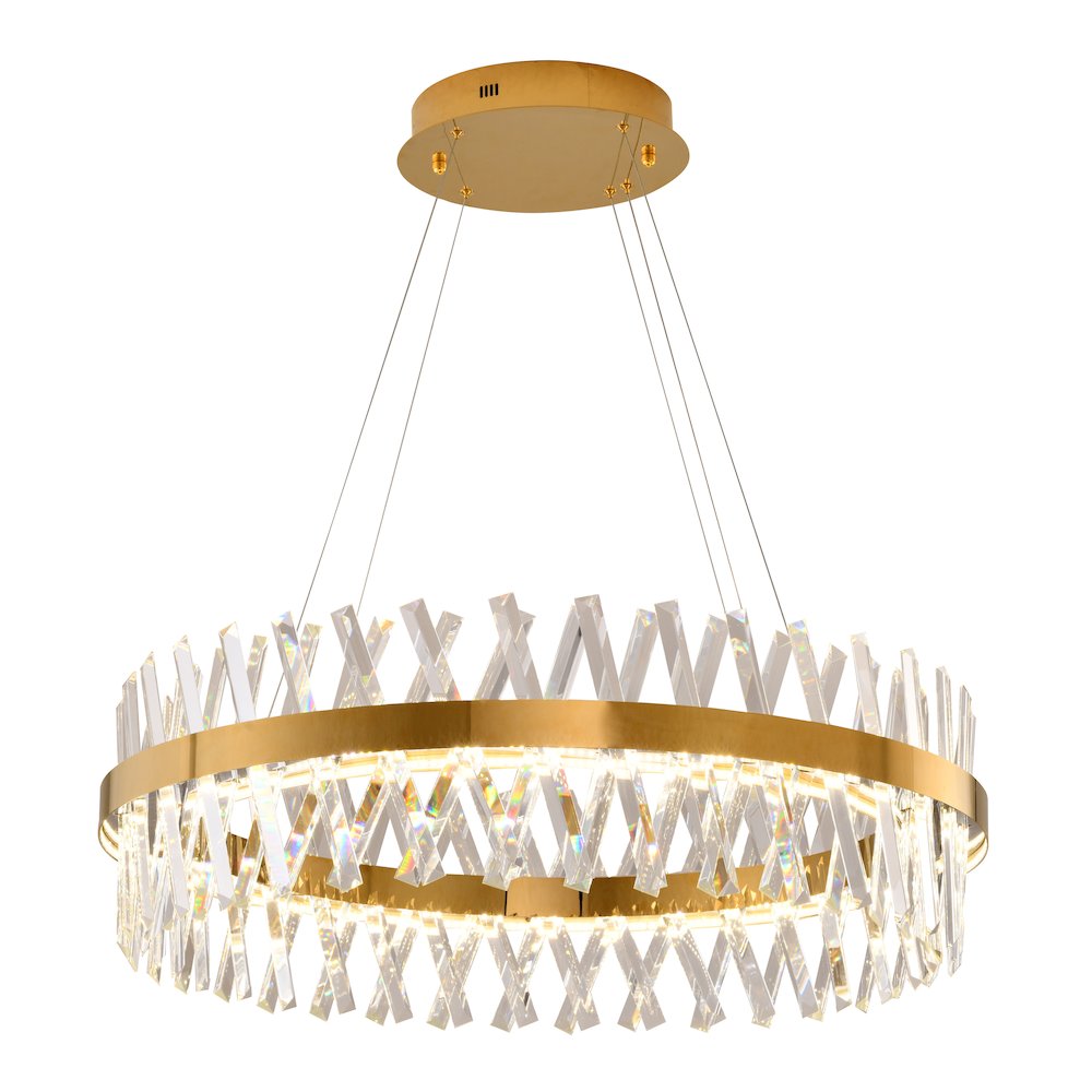 1-Light Gold Dimmable LED chandelier With Clear Crystal Accents. Picture 1