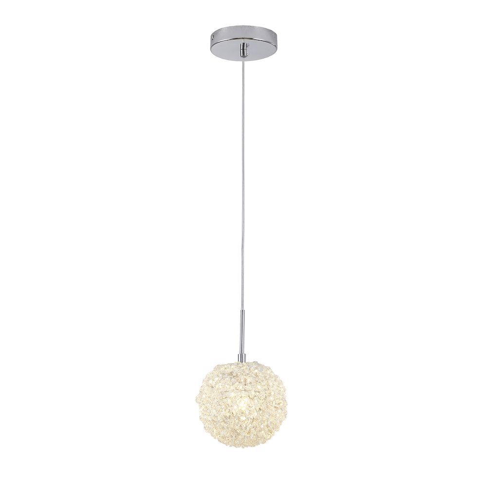 1-Light Chrome Steel Single Pendant With Clear Crystal Beaded Ball. Picture 1