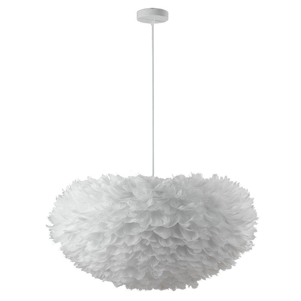 1-Light Light White Goose Fether Chandelier With A White Iron Frame. Picture 2