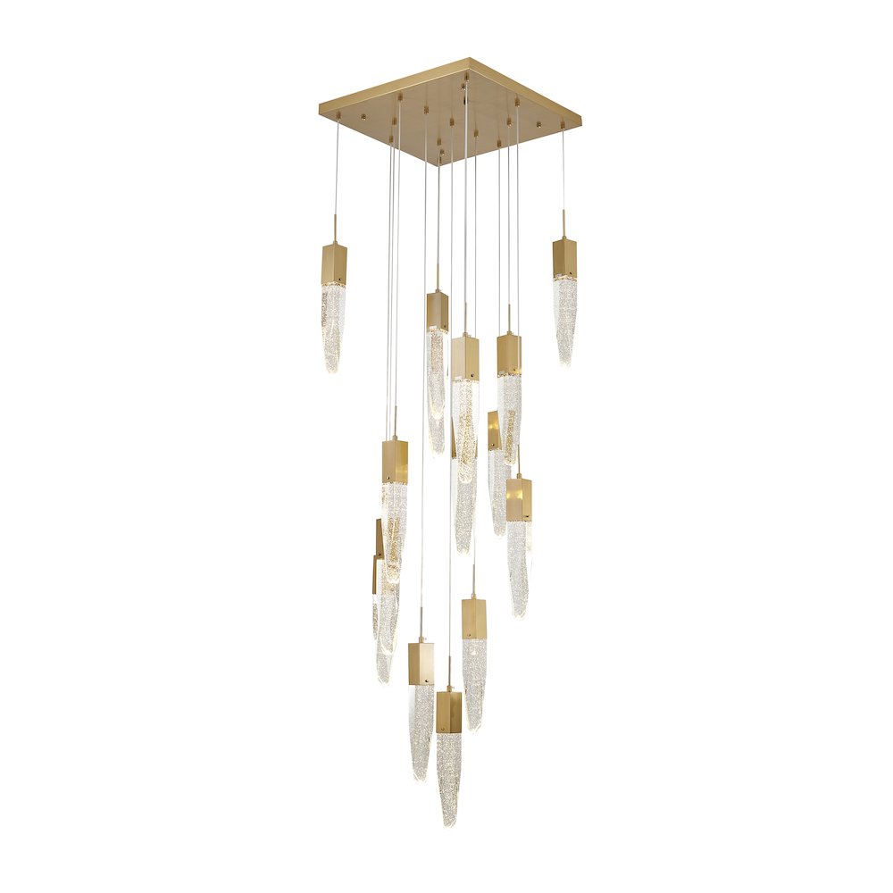 15-Light Gold Chandelier With A Clear iceberg bubble Crystal. Picture 1