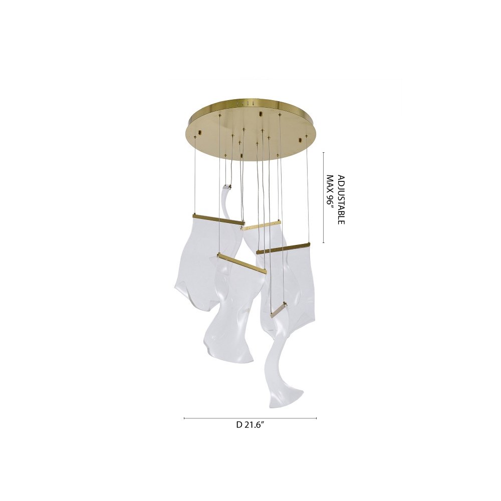 6-Light Gold LED Chandelier With Acrylic Pendants. Picture 6