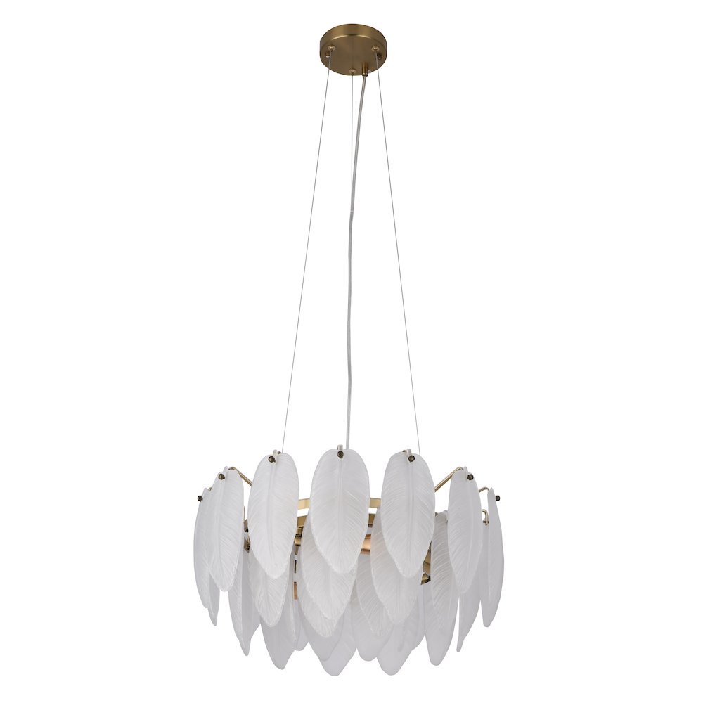 11-Light Brass Chandelier With White Glass Leafs. Picture 4