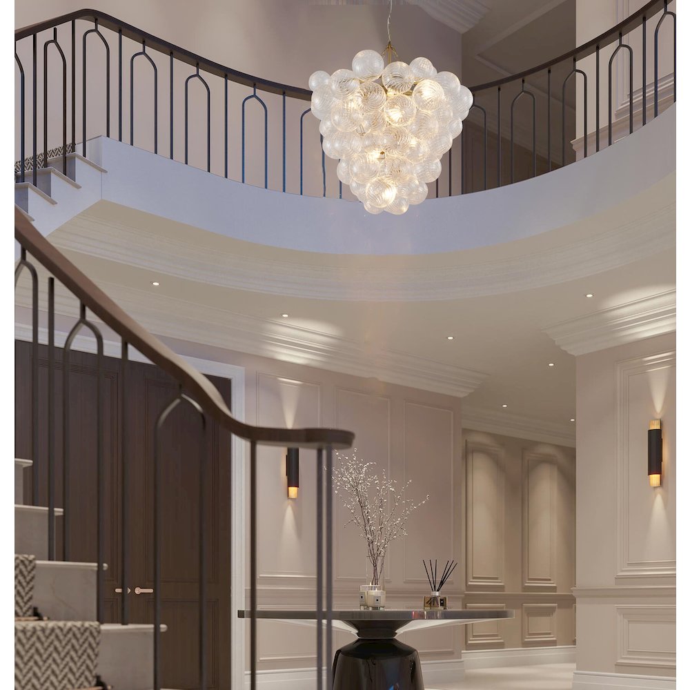 8-Light Brass Chandelier With Clear Swirl Glass Shade. Picture 6