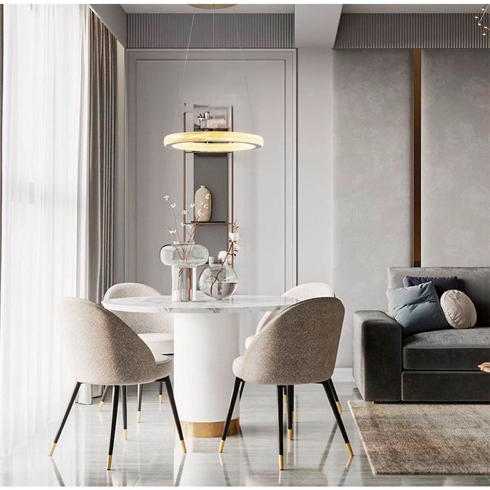 1-Light Sand Gold LED Chandelier With A Clear Acrylic Diffuser. Picture 4