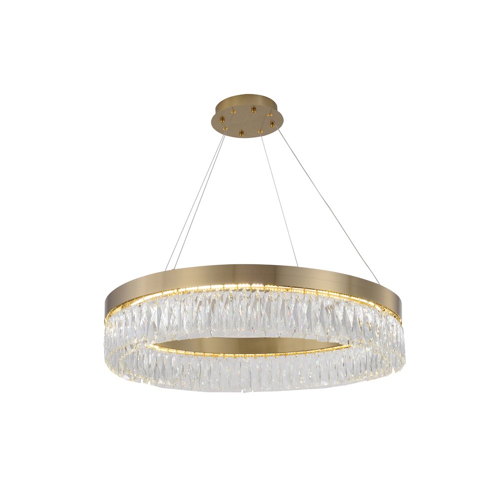 1-Light Gold LED Chandelier With Clear Crystal Accents. Picture 1