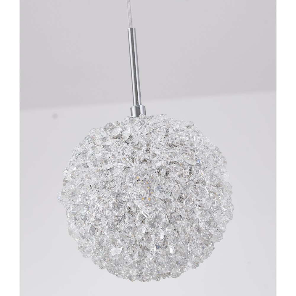 1-Light Chrome Steel Single Pendant With Clear Crystal Beaded Ball. Picture 3