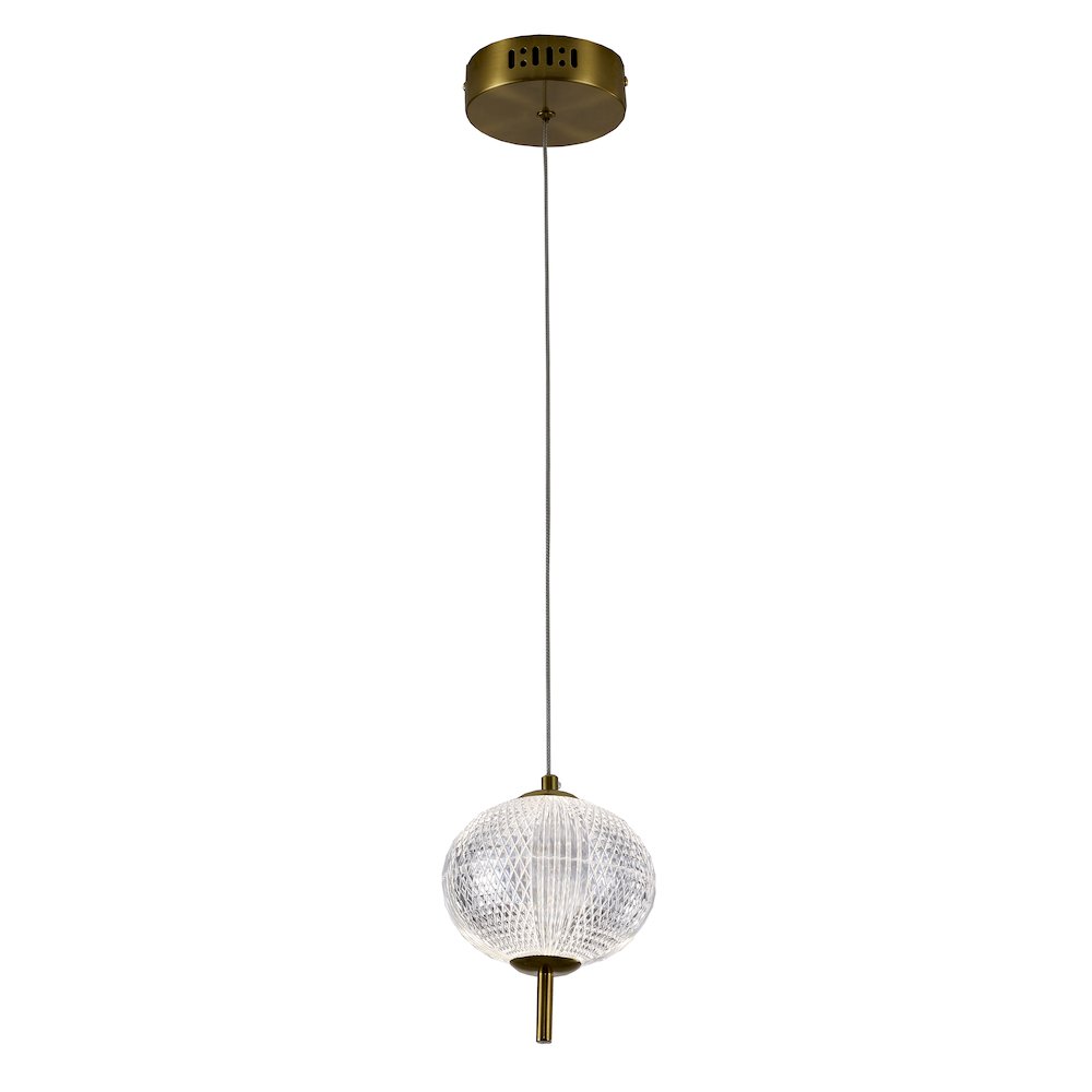 1-Light Brass Dimmable LED Single Pendant With A Clear PC Shade. Picture 3