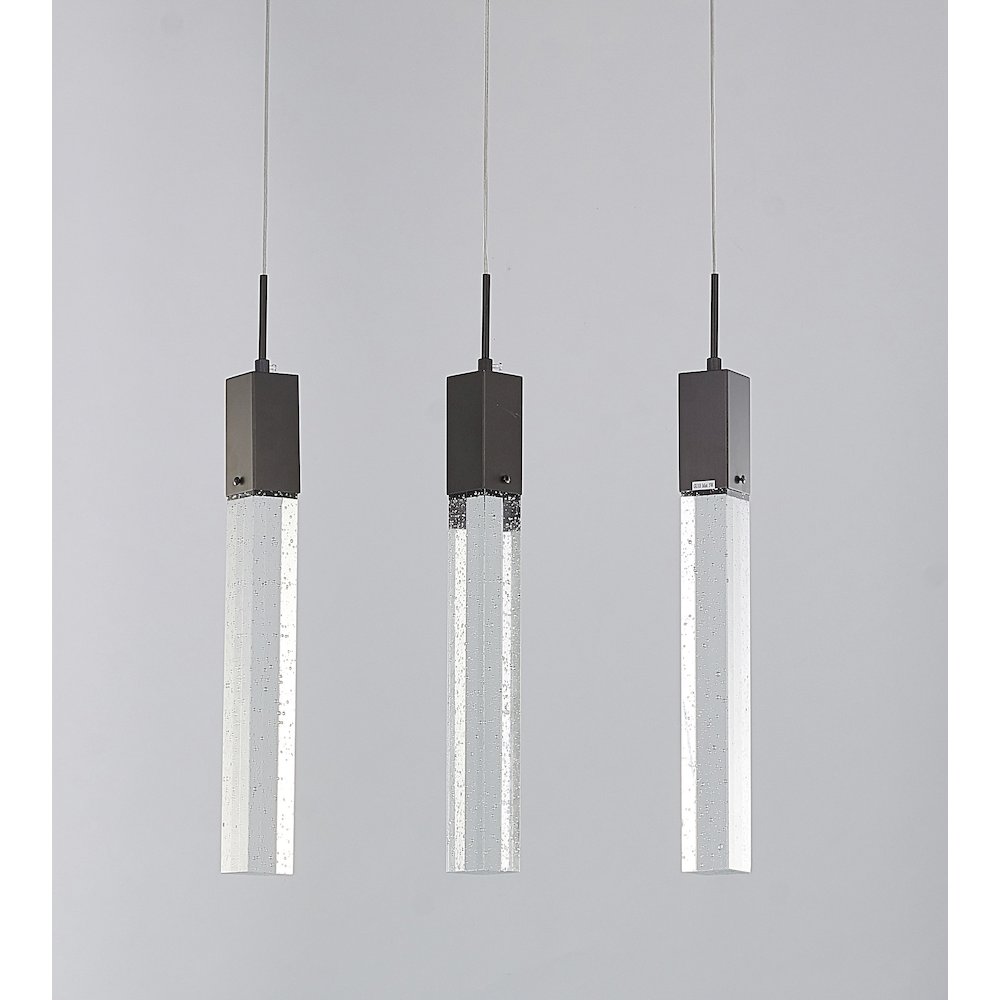 3-Light Matte Black Island Lighting With A Clear Bubble Crystal. Picture 3