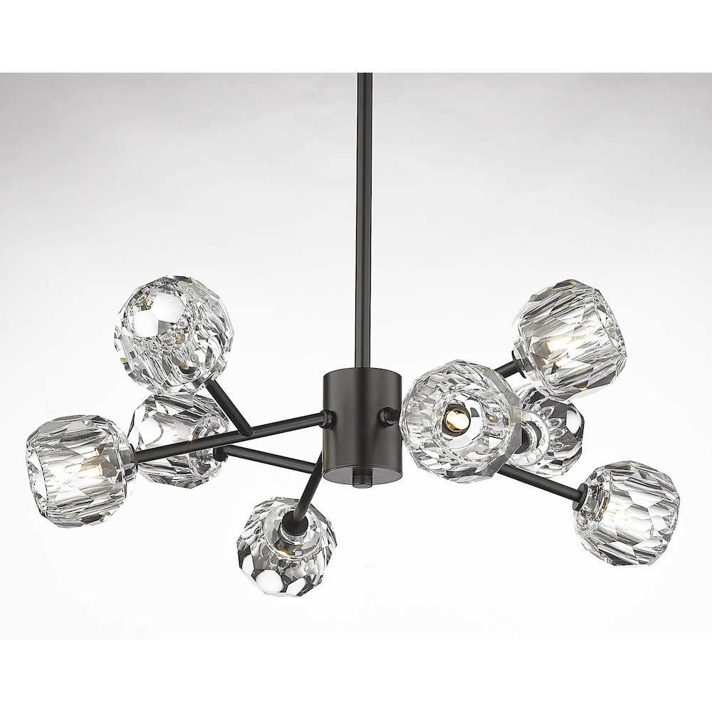 8-Light Black Chandelier With Clear Crystal Shades. Picture 3