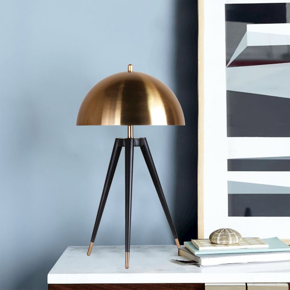 1-Light Black Table Lamp With A Gold Metal Shade. Picture 2