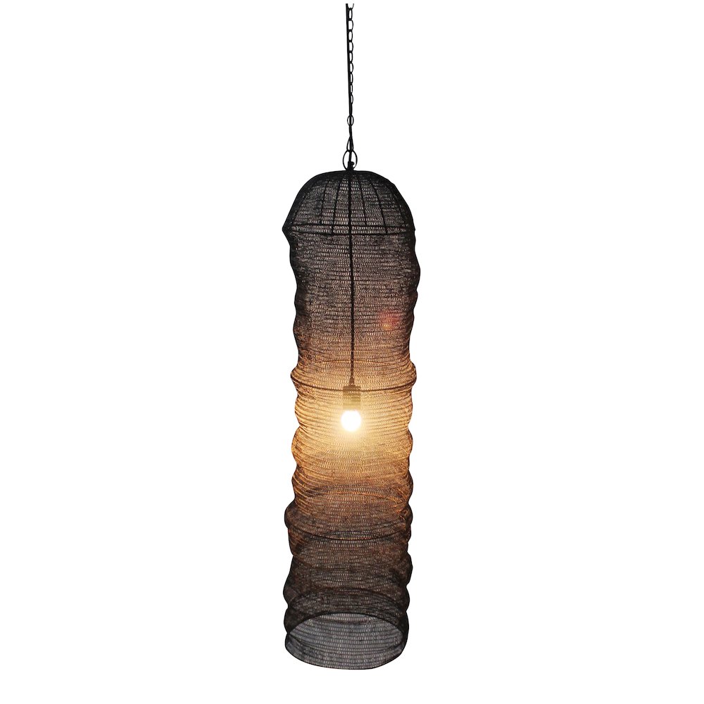 1-Light Satin Black Pendant With A Chain Basket Shade. Picture 1