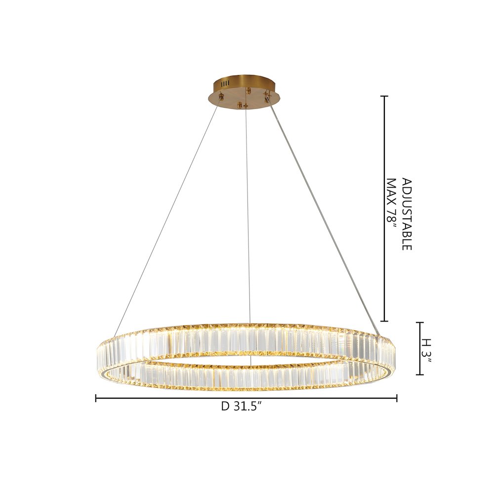 1-Light Gold Steel LED Chandelier With Crystals. Picture 8