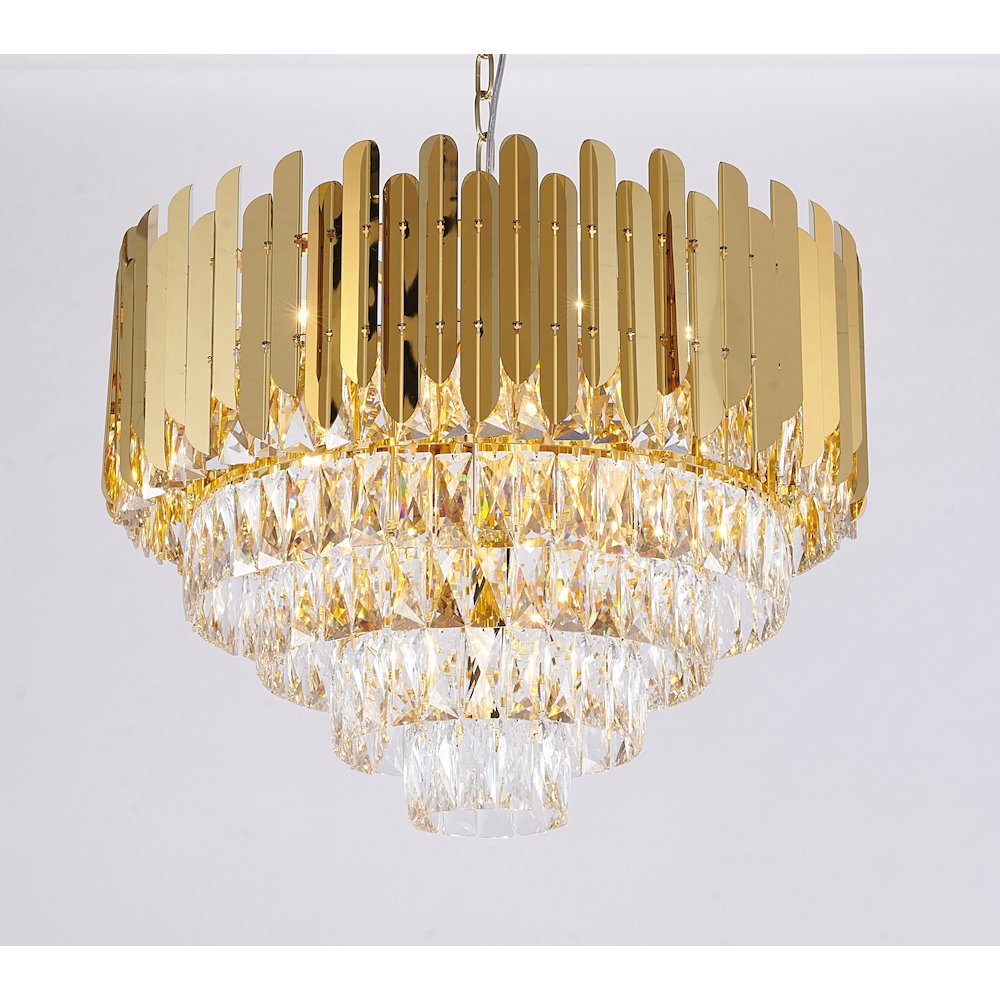 15-Light Gold Stainless Steel Chandelier With Clear Crystals. Picture 2