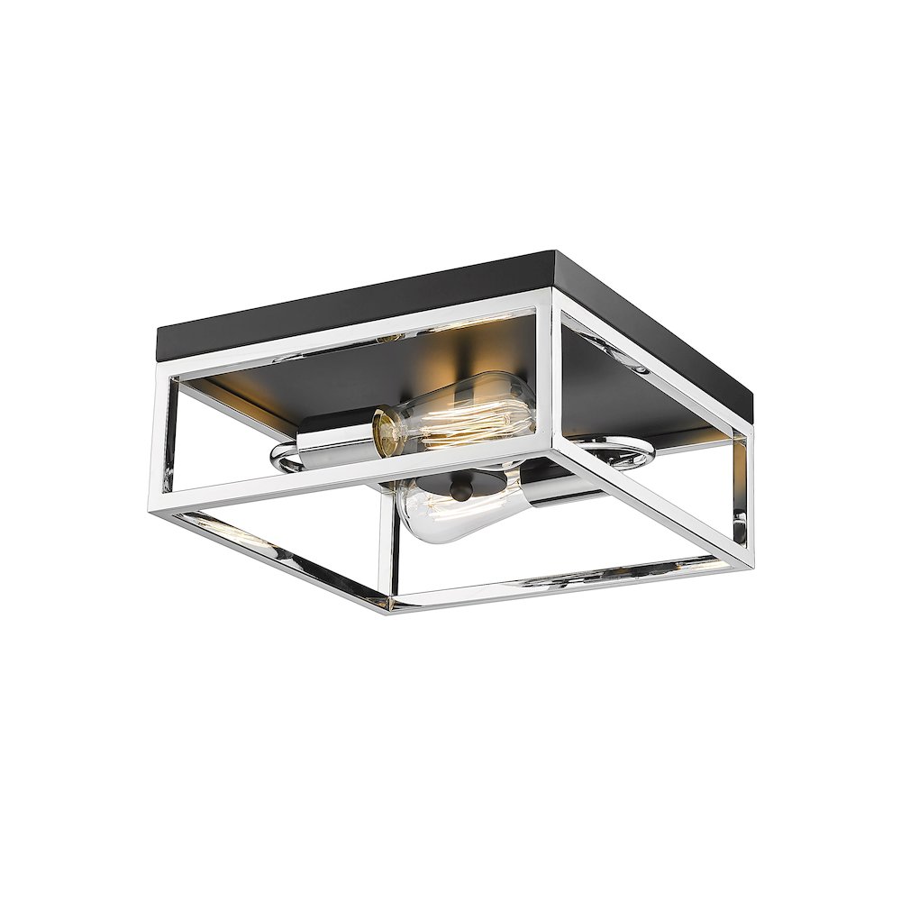 2-Light Black And Chrome Metal Flush Mount. Picture 3