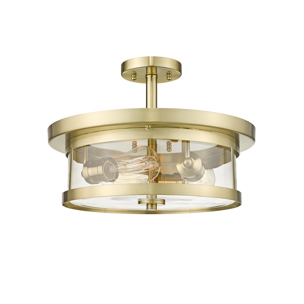 3-Light Gold Flush Mount With A Clear Glass Shade. Picture 2