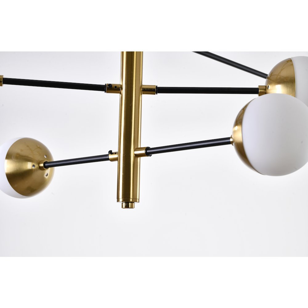 10-Light Brass And Black Chandelier With Milk White Glass Shades. Picture 3