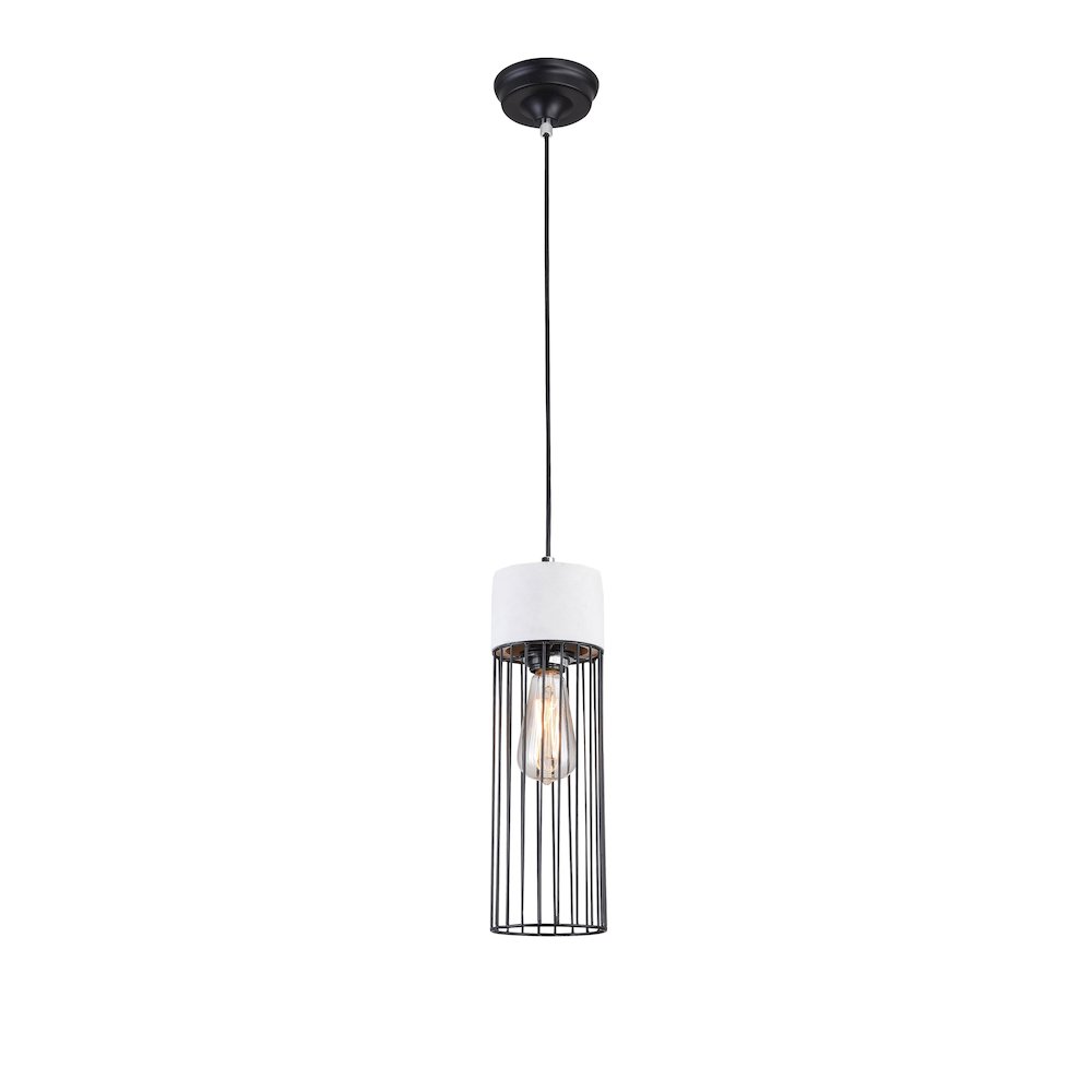 1-Light Grey Single Pendant With A Black Metal Cage Shade. Picture 1