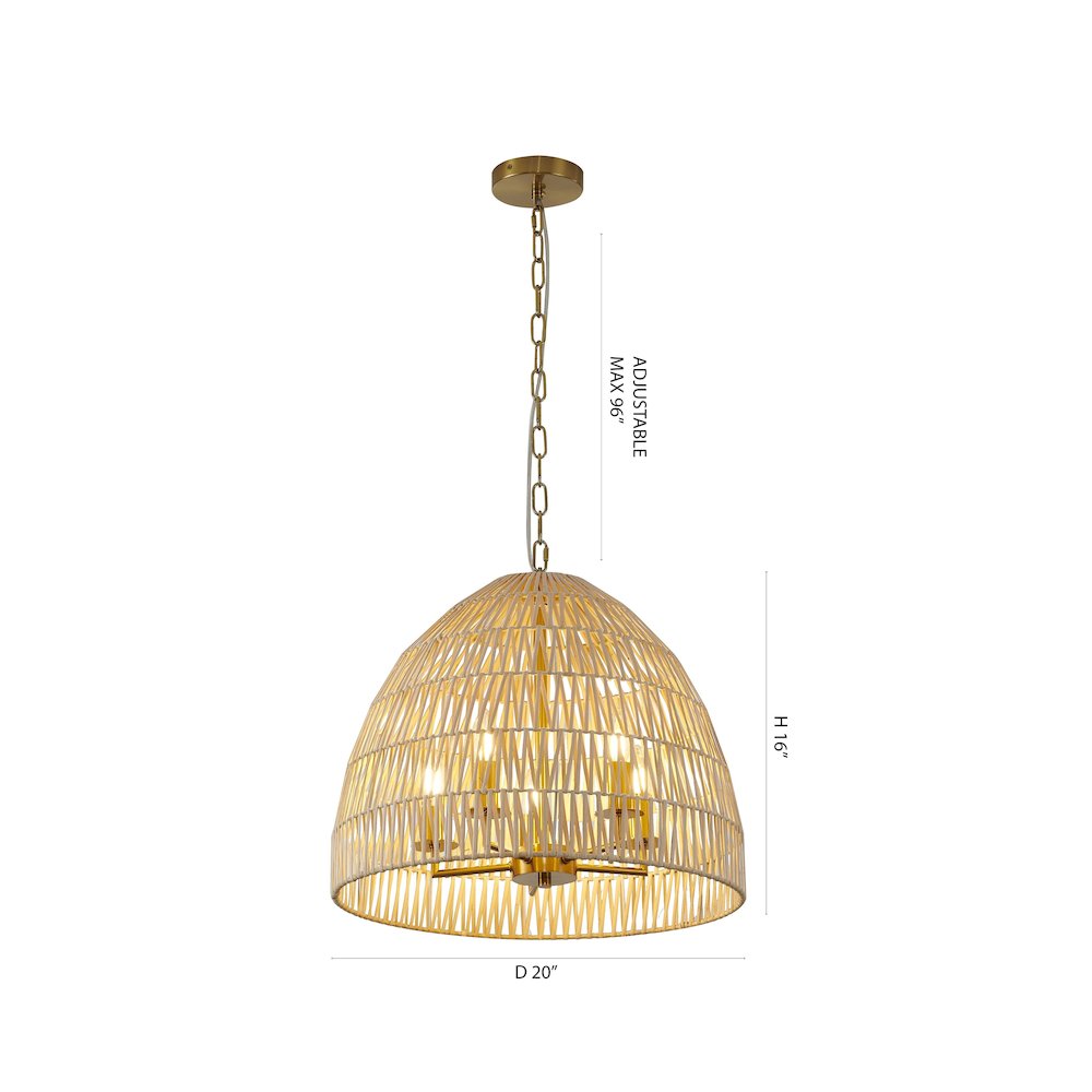 5-Light Brass Chandelier With A Natural White Wood Vine Basket Shade. Picture 1