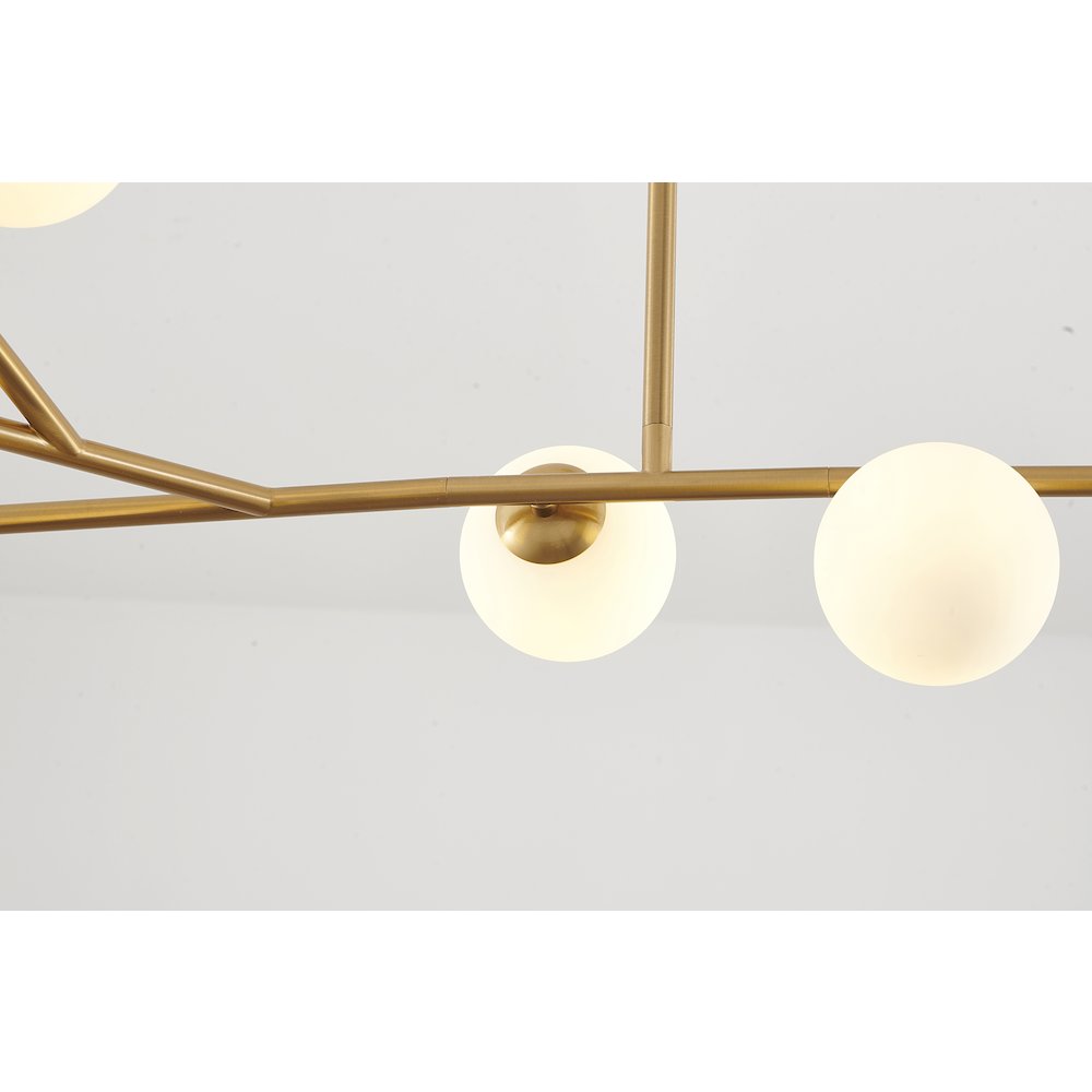 7-Light Brass Chandelier With White Glass Shades. Picture 4