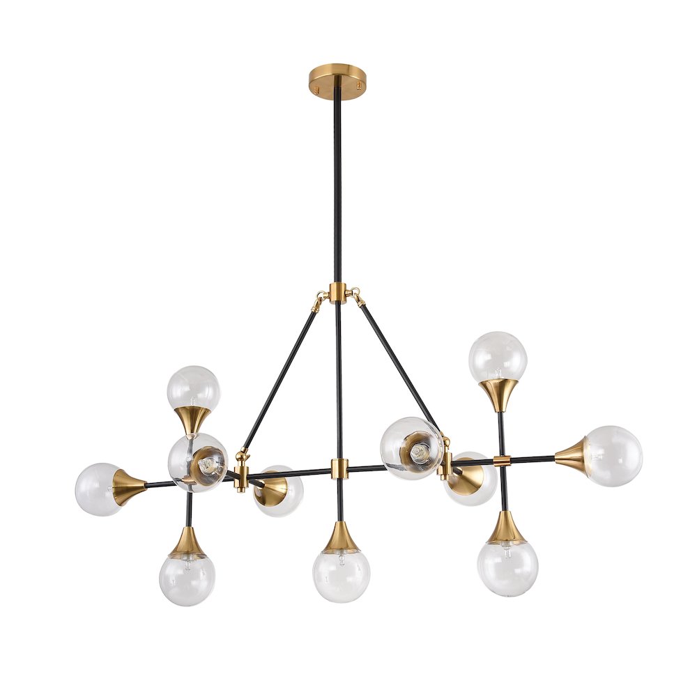 11-Light Black And Gold Chandelier With Clear Glass shades. Picture 2