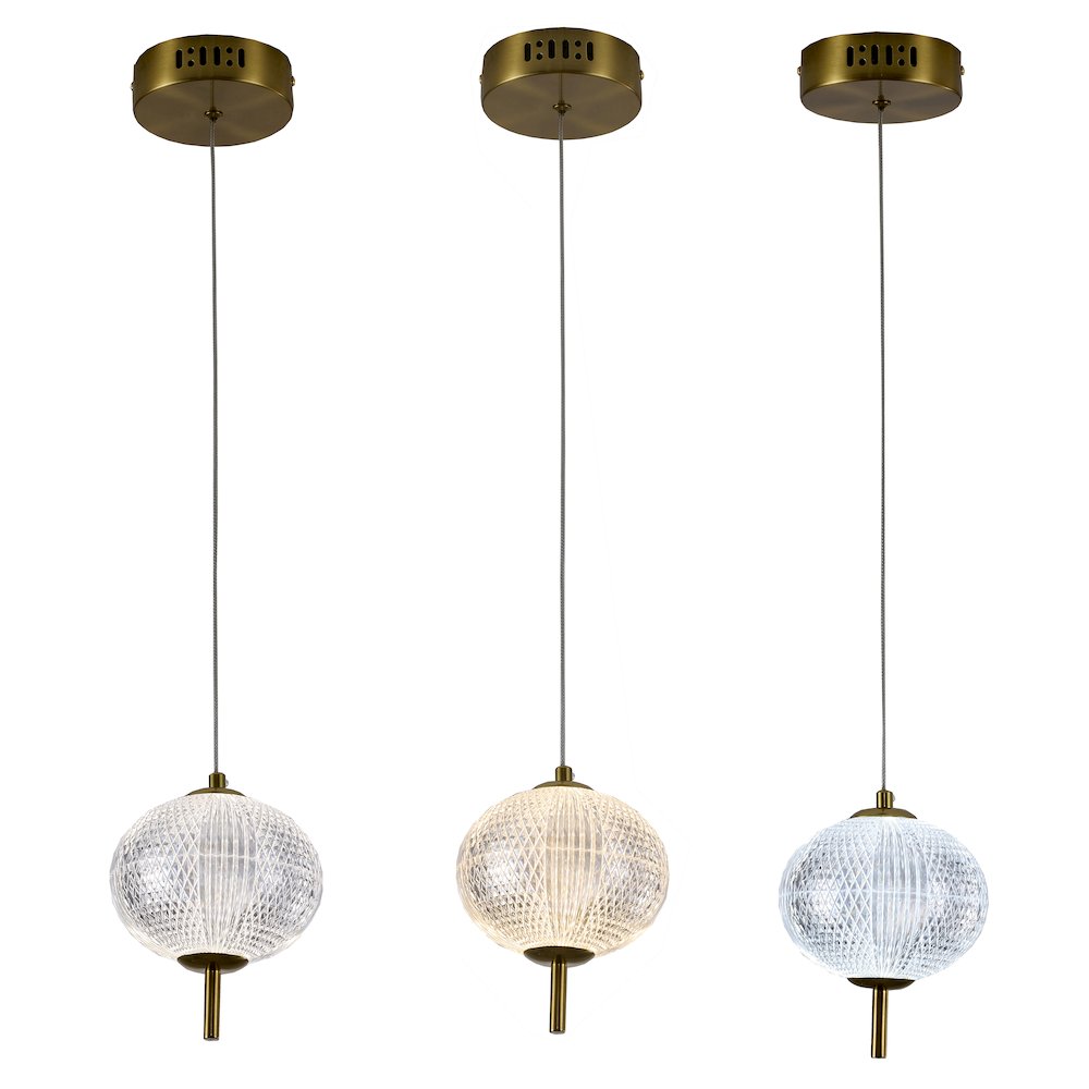 1-Light Brass Dimmable LED Single Pendant With A Clear PC Shade. Picture 5