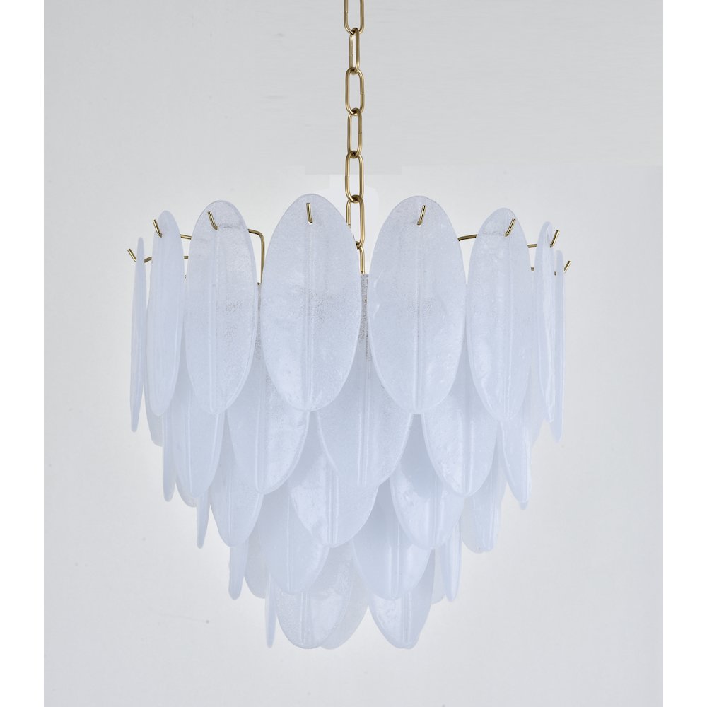 9-Light Brass Chandelier With Frosted Petal Glass. Picture 2
