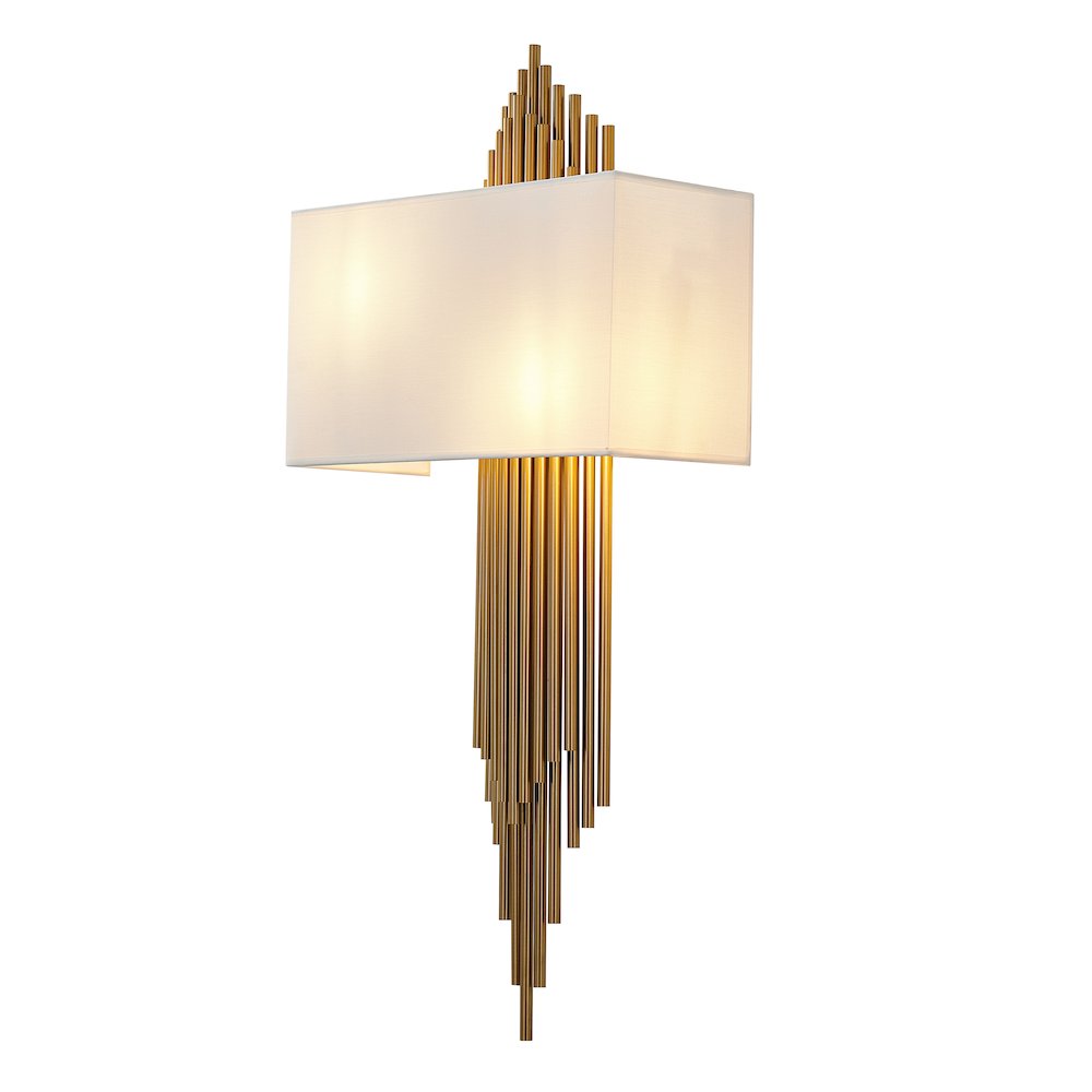 2-Light Antique Brass Rod Wall Sconce With A White Shade. Picture 1