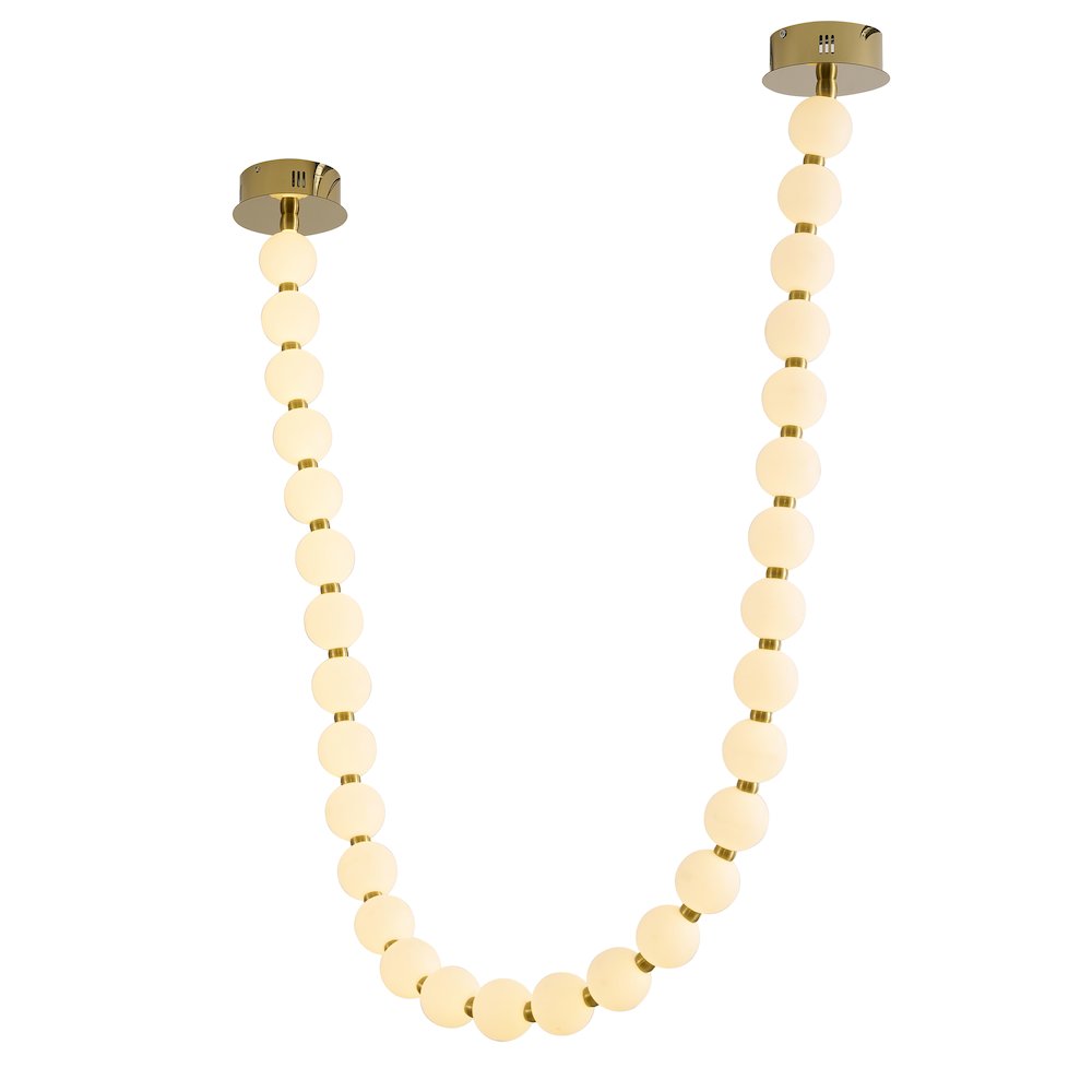 30-Light Brass LED Chandelier With White Acrylic Ball Shades. Picture 1