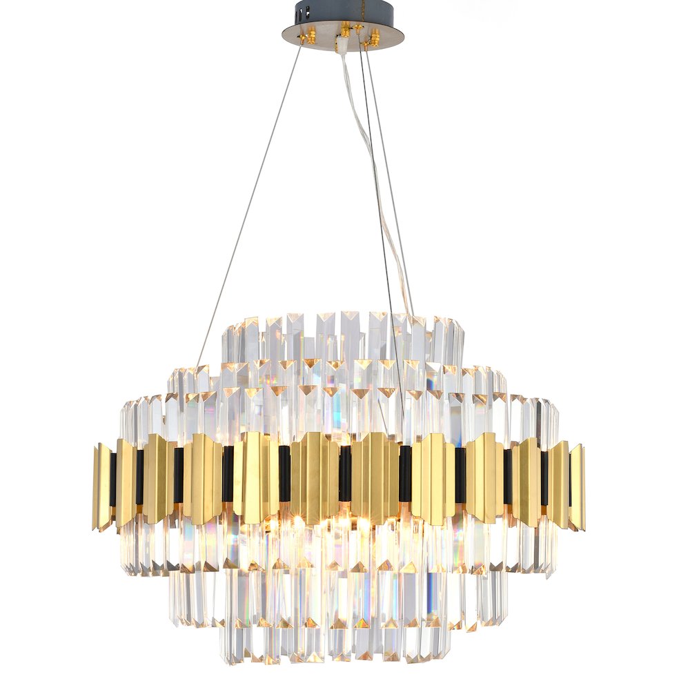 18-Light Gold Stainless Steel Chandelier With Clear Crystal Accents. Picture 1
