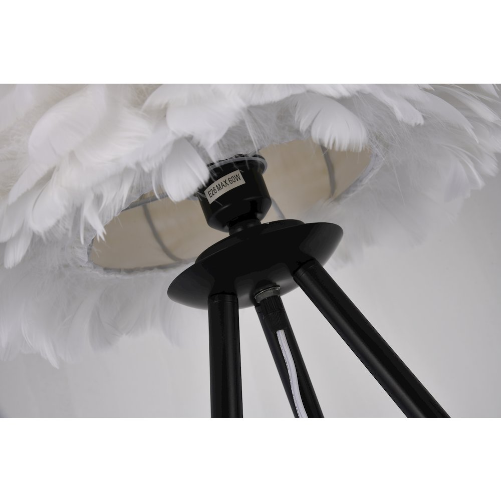 1-Light White Goose Feather Ball Floor Lamp With A Black Iron Frame. Picture 5
