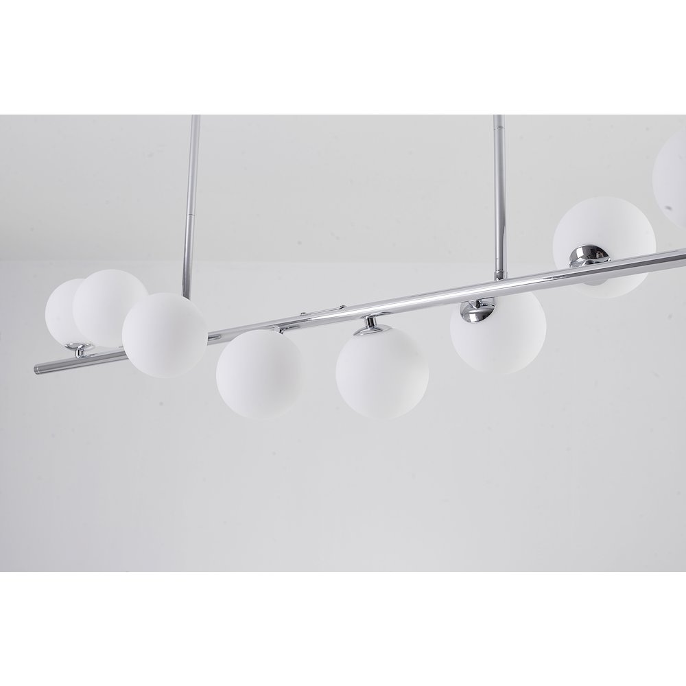 8-Light Chrome Metal Chandelier With White Glass Shades. Picture 4