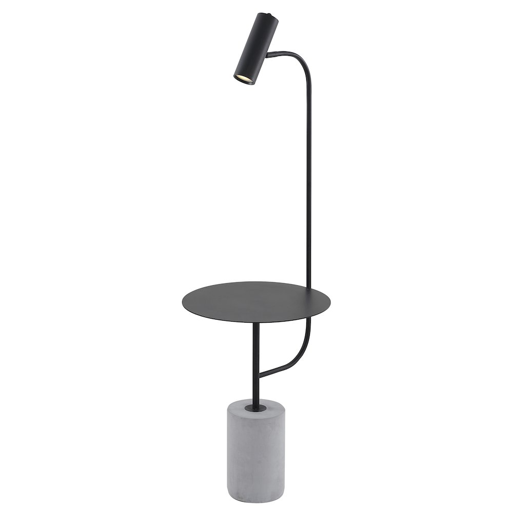 1-Light Matte Black Floor Lamp With A White Marble Base. Picture 1