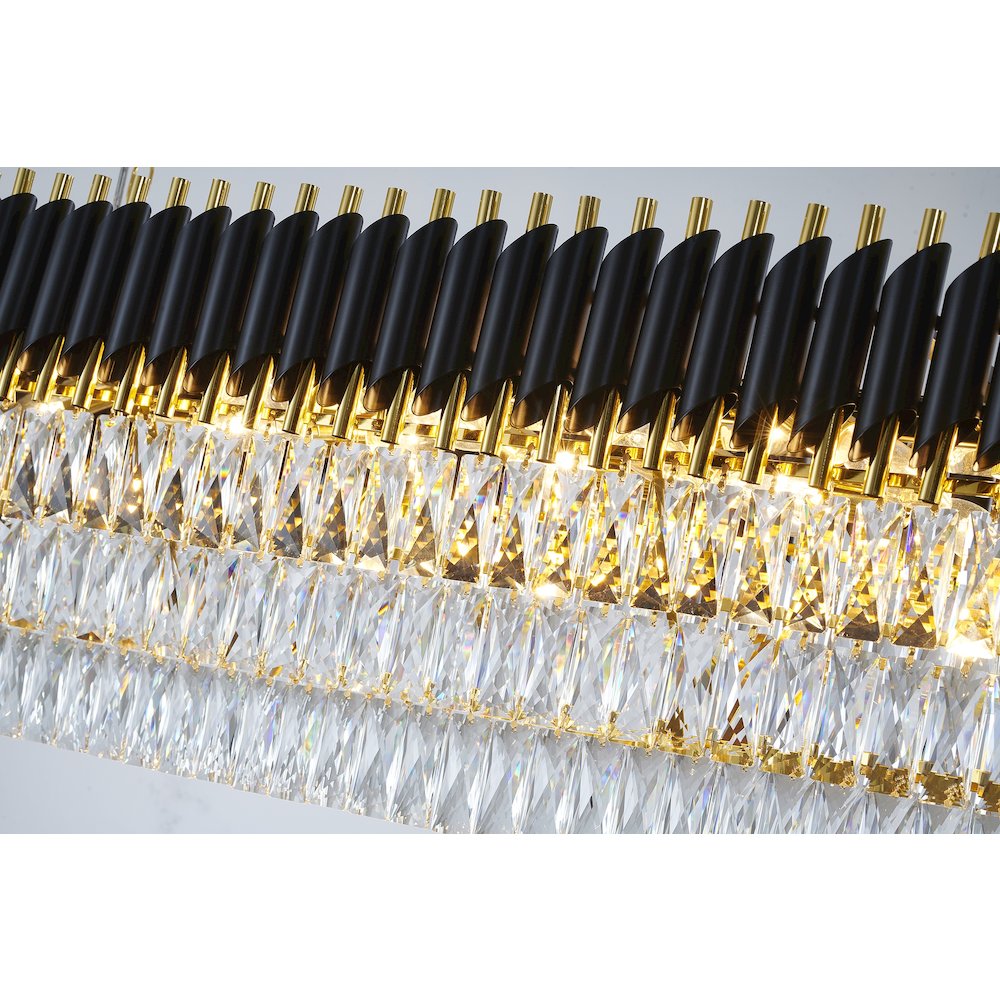 14-Light black and gold chandelier, clear hanging crystal in a rectangular shape. Picture 10