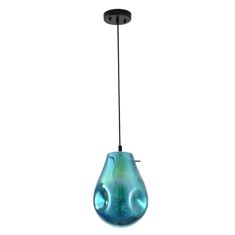1-Light Black Single Pendant With A Blue Glass Shade. Picture 2