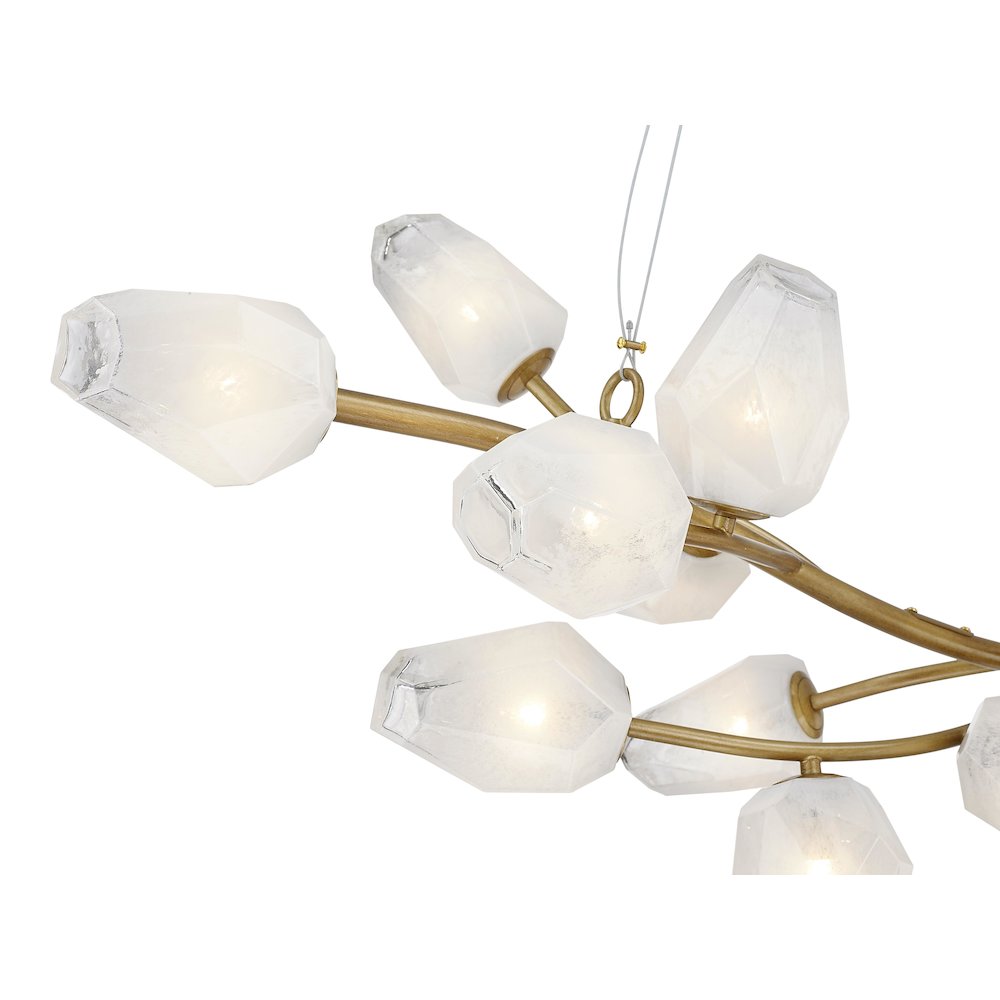 20-Light gold iron frame chandelier with white glass shades. Picture 4