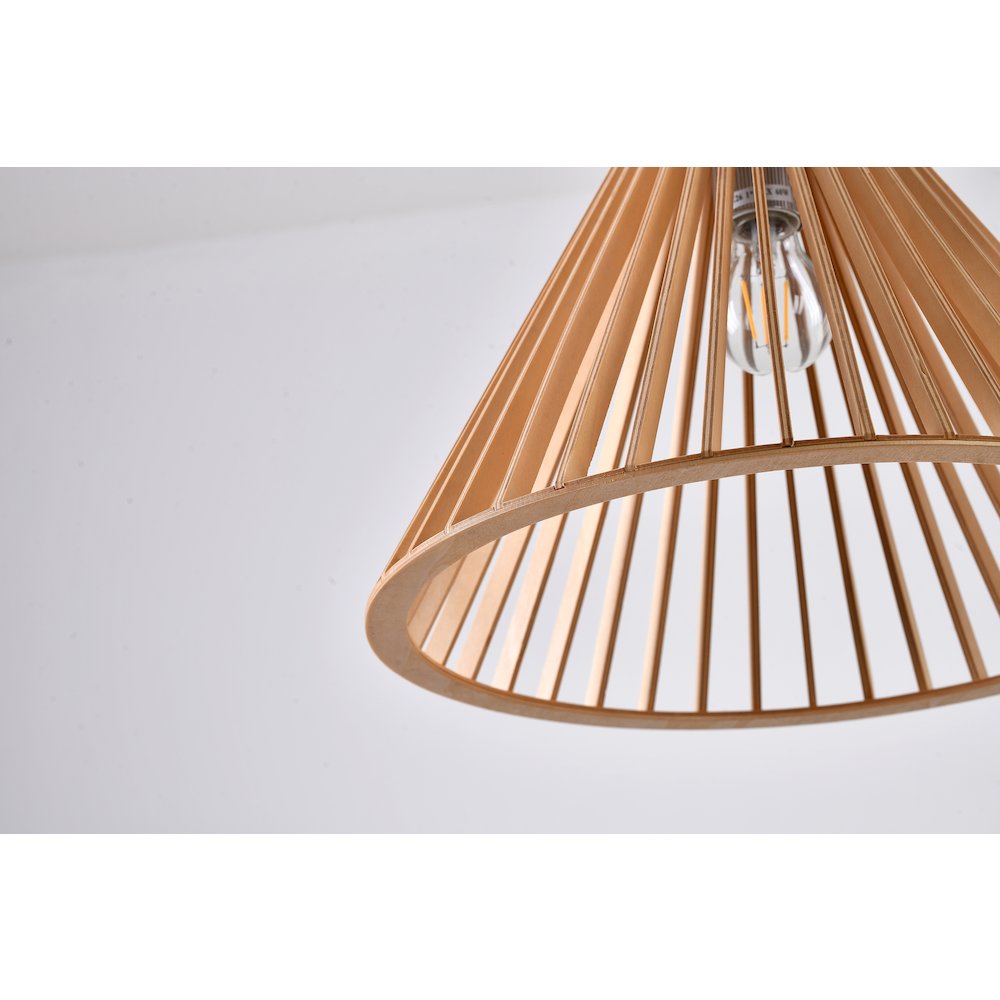 1-Light Natural Wood Single Pendant With A Black Fabric Cord. Picture 2