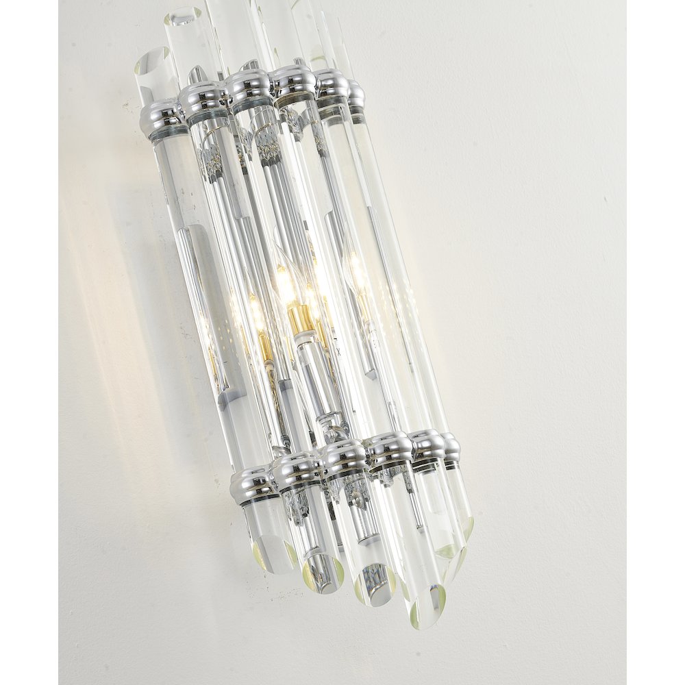 1-Light Chrome Metal Wall Sconce With A Clear Glass Rods. Picture 5