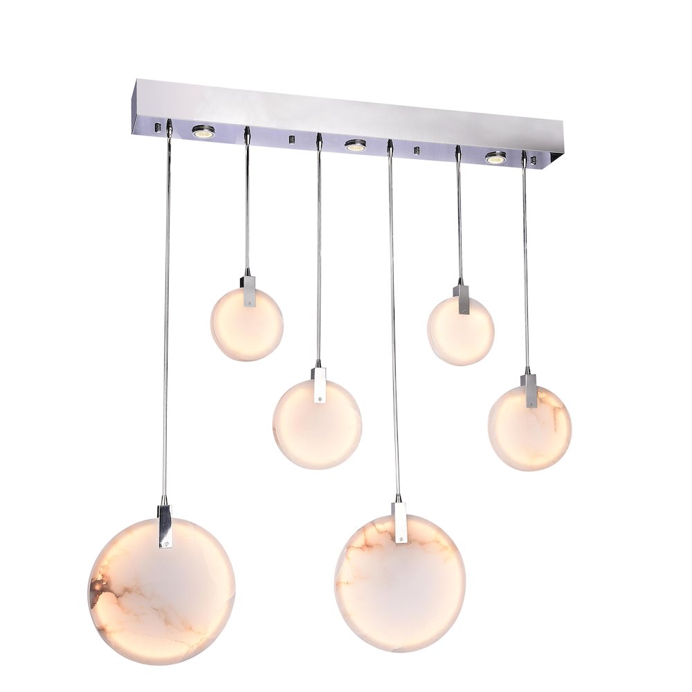 1-Light Chrome Stainless Steel LED Pendant With A Round Spanish Alabaster. Picture 1